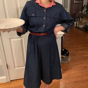Vintage Denim Shoulder Pad Belted Dress sz 12
